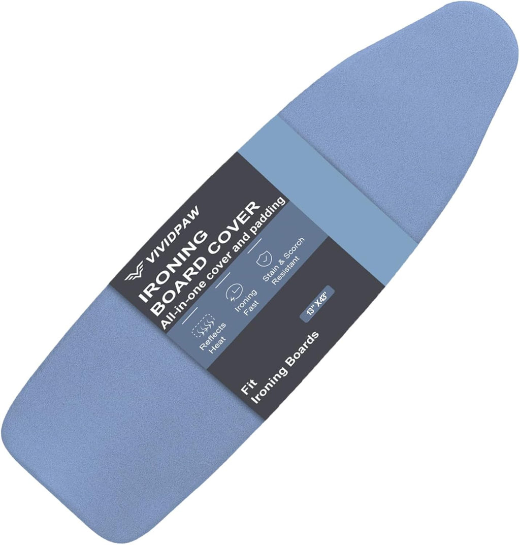 Ironing Board Cover and Pad Small Size 13x43, 12x42, Thick Padding | Elastic Edge, Easy Fit, Silicone Coated