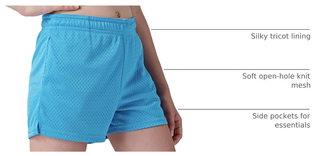 4 Pack Youth Girls Athletic Mesh Shorts with Pockets | Quick Dry, Activewear, Gym Shorts for Running Basketball