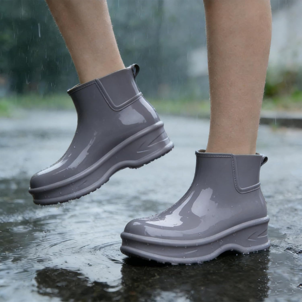 Women's Mens Waterproof Chelsea Ankle Boots Slip On Thick Lug Sole Garden Booties Mid Calf Short Rain Boots Non Slip