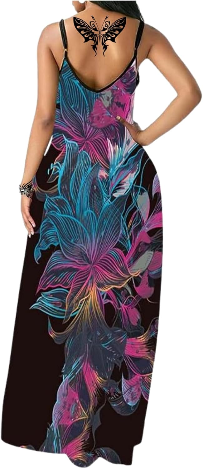 Women's Summer Maxi Long Dress Casual Boho Sleeveless Strap