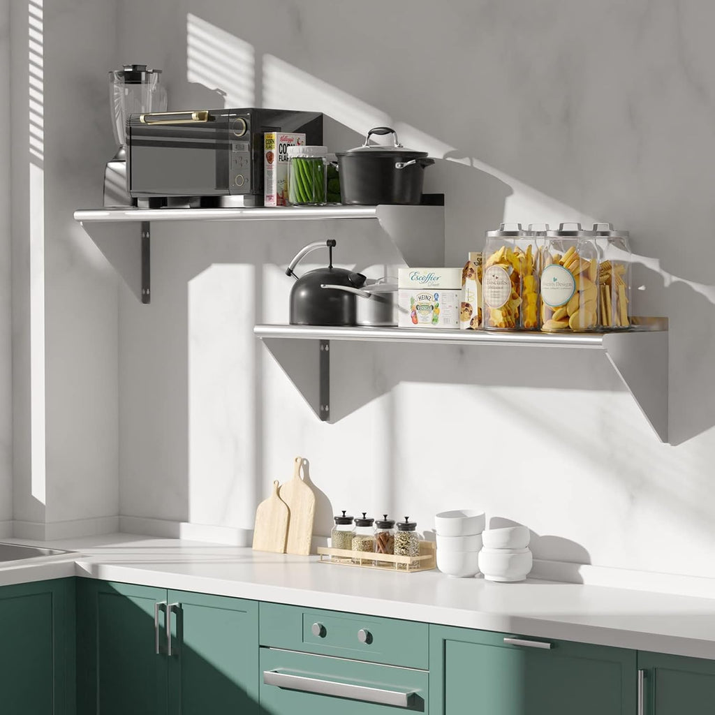 Stainless Steel Shelf 2 Pack 12"x36", Wall Mounted Metal Shelves