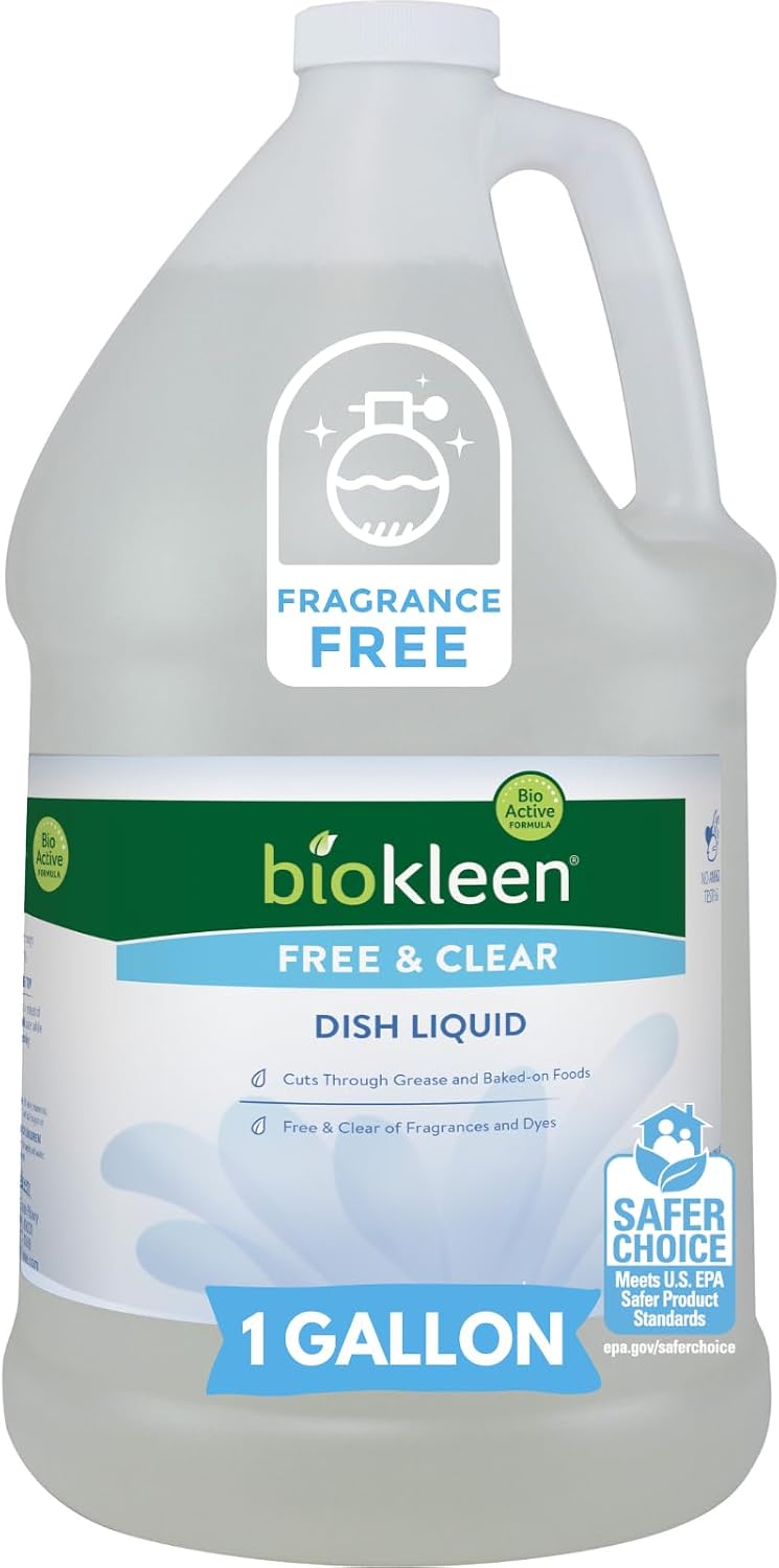 Free & Clear Dish Soap - Dish Liquid, Dishwashing Cleaner, Eco-Friendly, Non-Toxic, Plant-Based, No Artificial