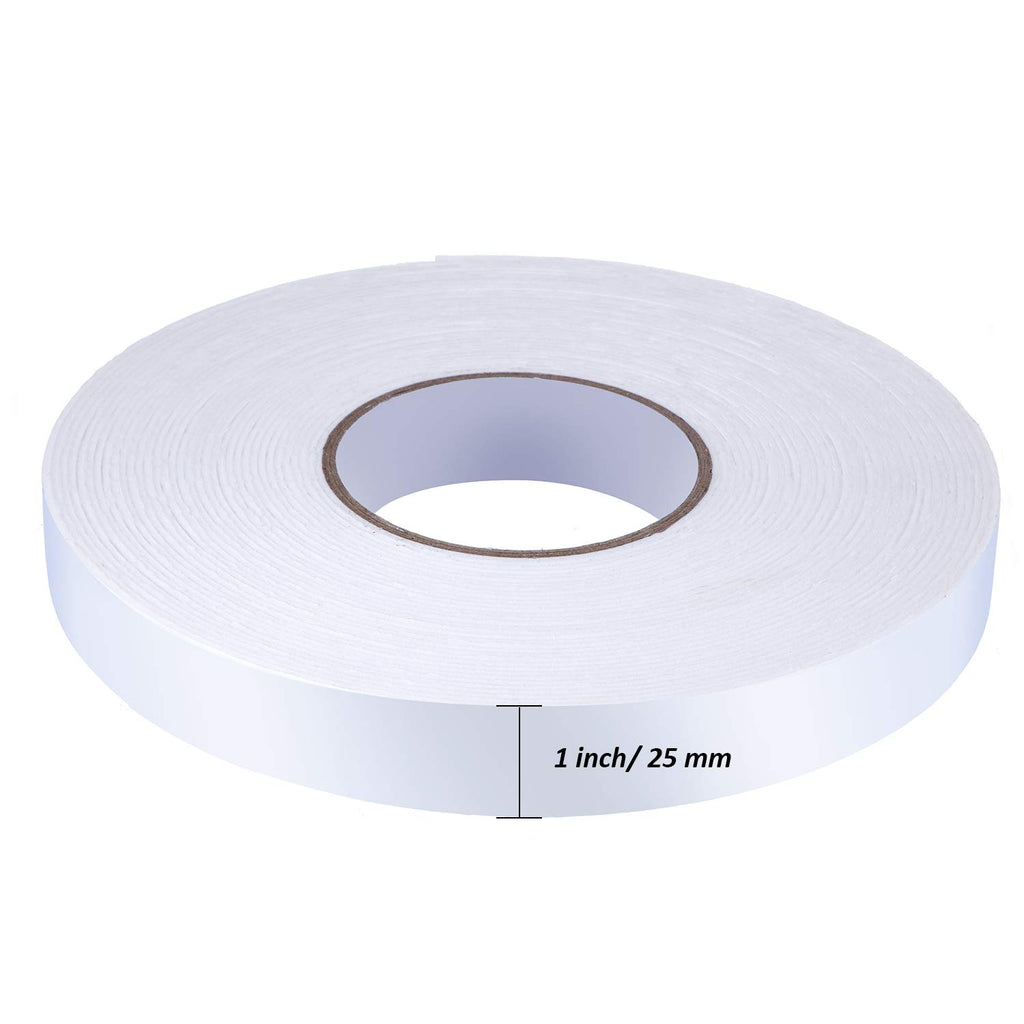 2 Rolls Double Sided Foam Tape for Mounting,1 Inch by 50 Feet,White