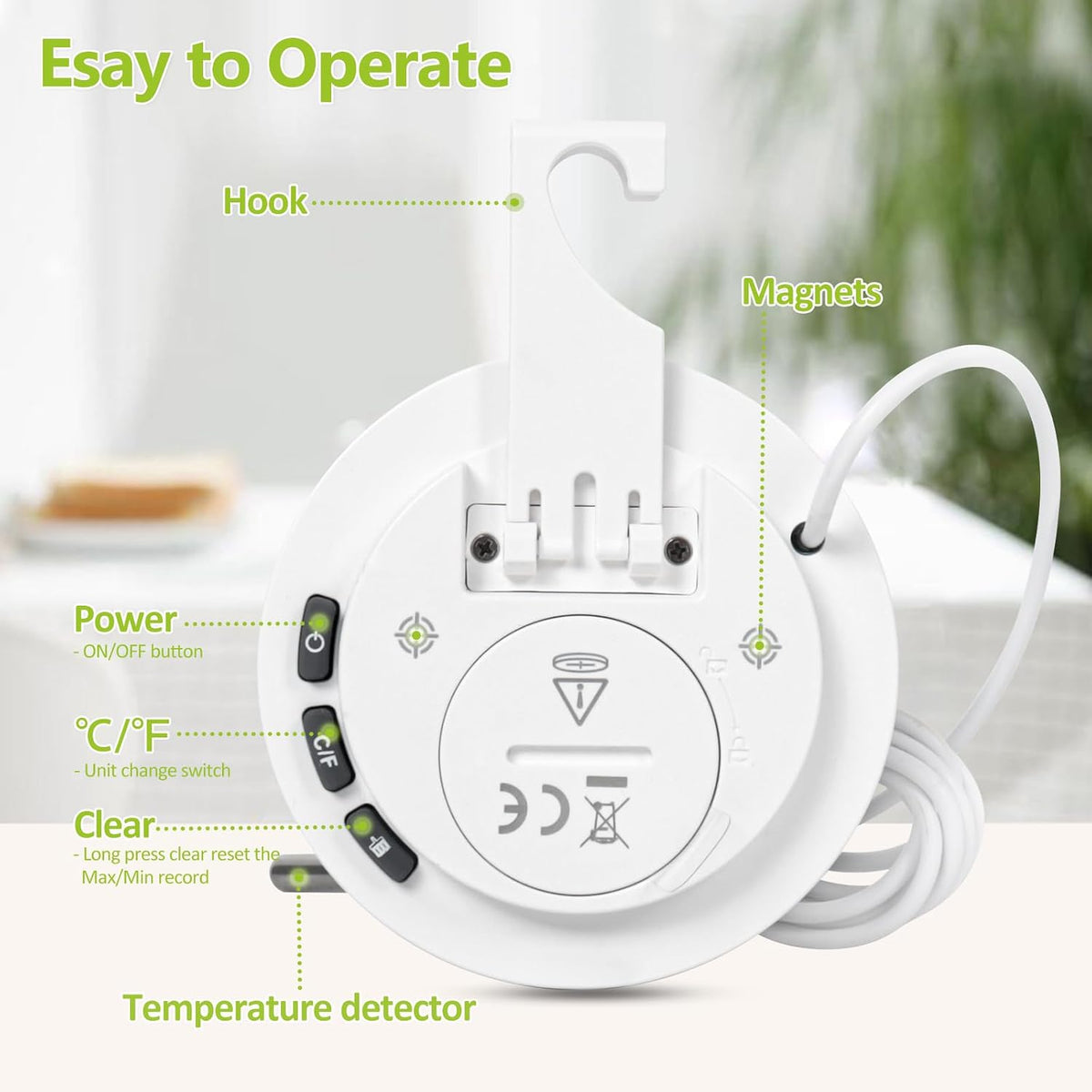 Refrigerator Thermometer 2 Pack IP65 Waterproof, with External Sensor, Fridge Temperature Monitor for Home