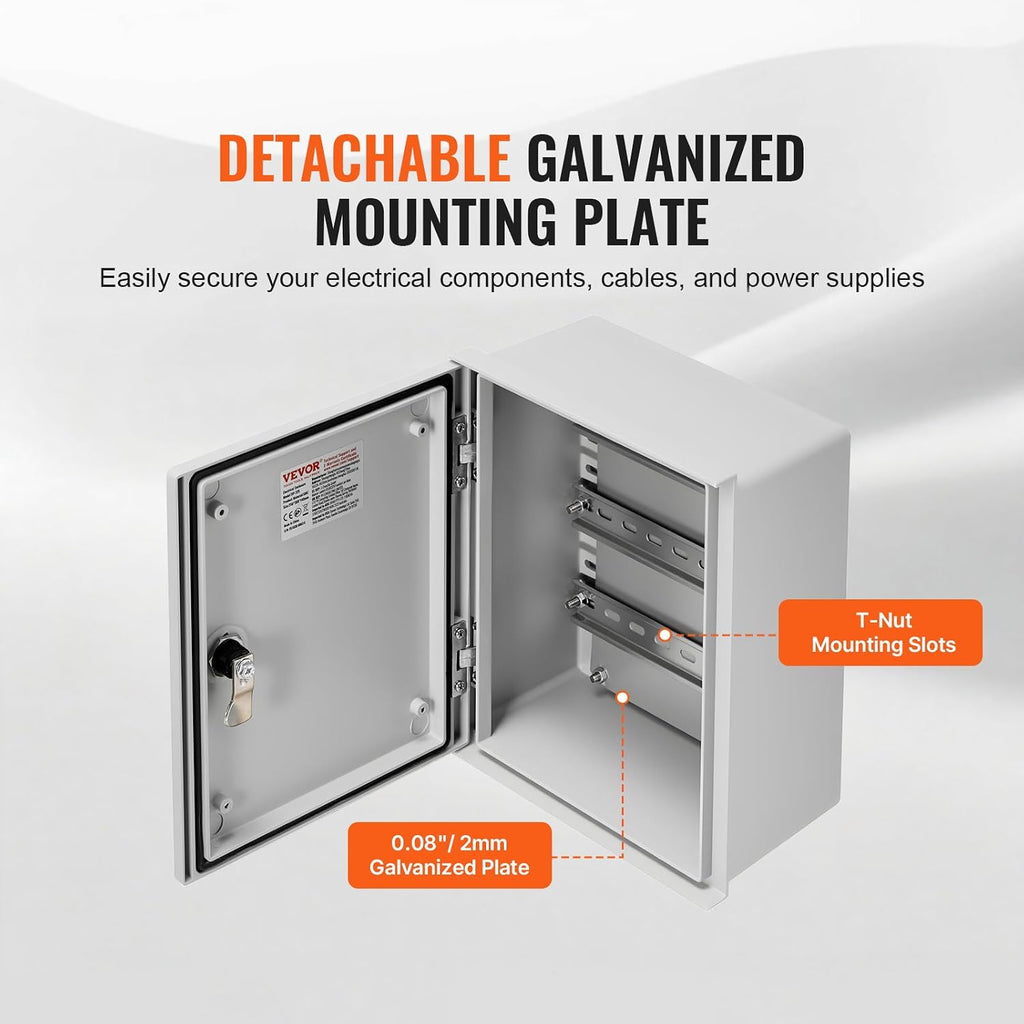 VEVOR Electrical Enclosure Box, 12'' ×10'' ×6'', Fiberglass Junction Box, IP66 Waterproof & Dustproof, Outdoor Electrical Box, with Mounting Plate