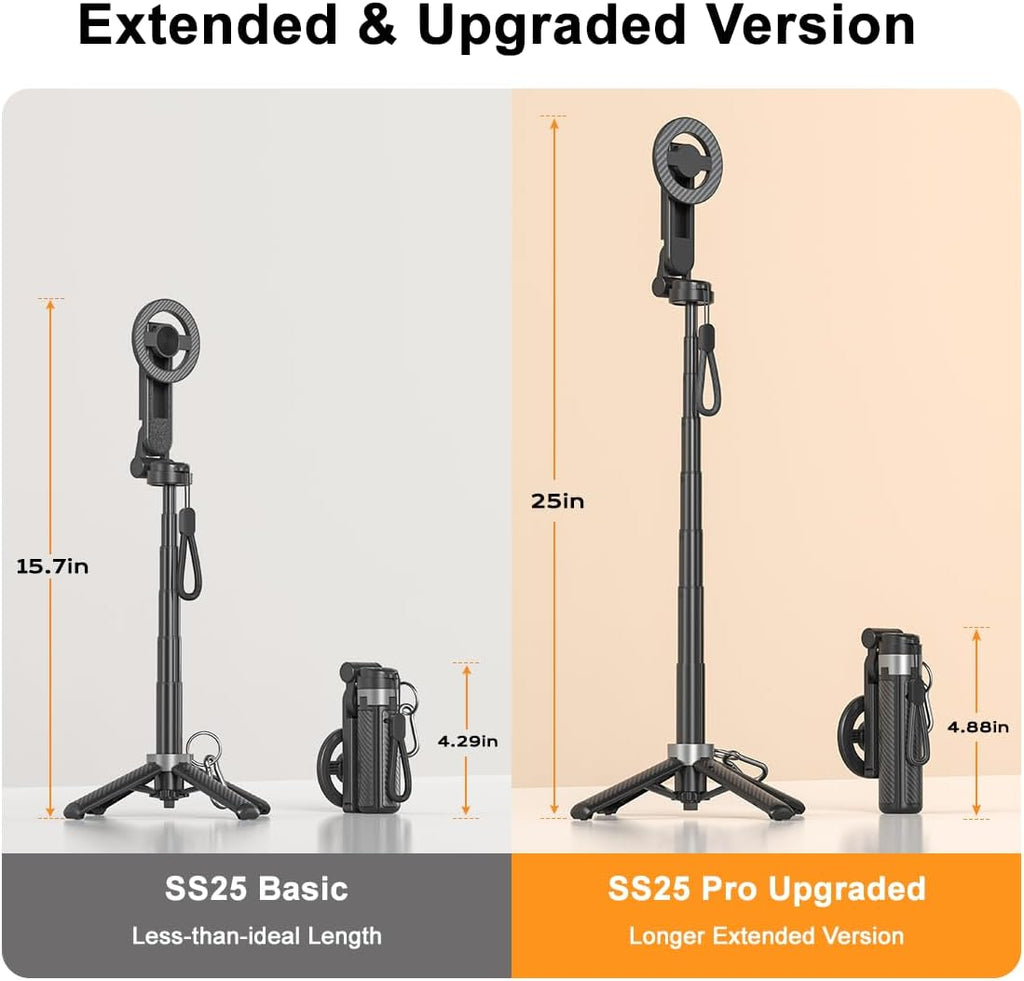 Upgrated 5-in-1 Magnetic Selfie Stick with Remote for Cell Phone 360° Rotation.Can Transforms into Mini Tripod/Camera