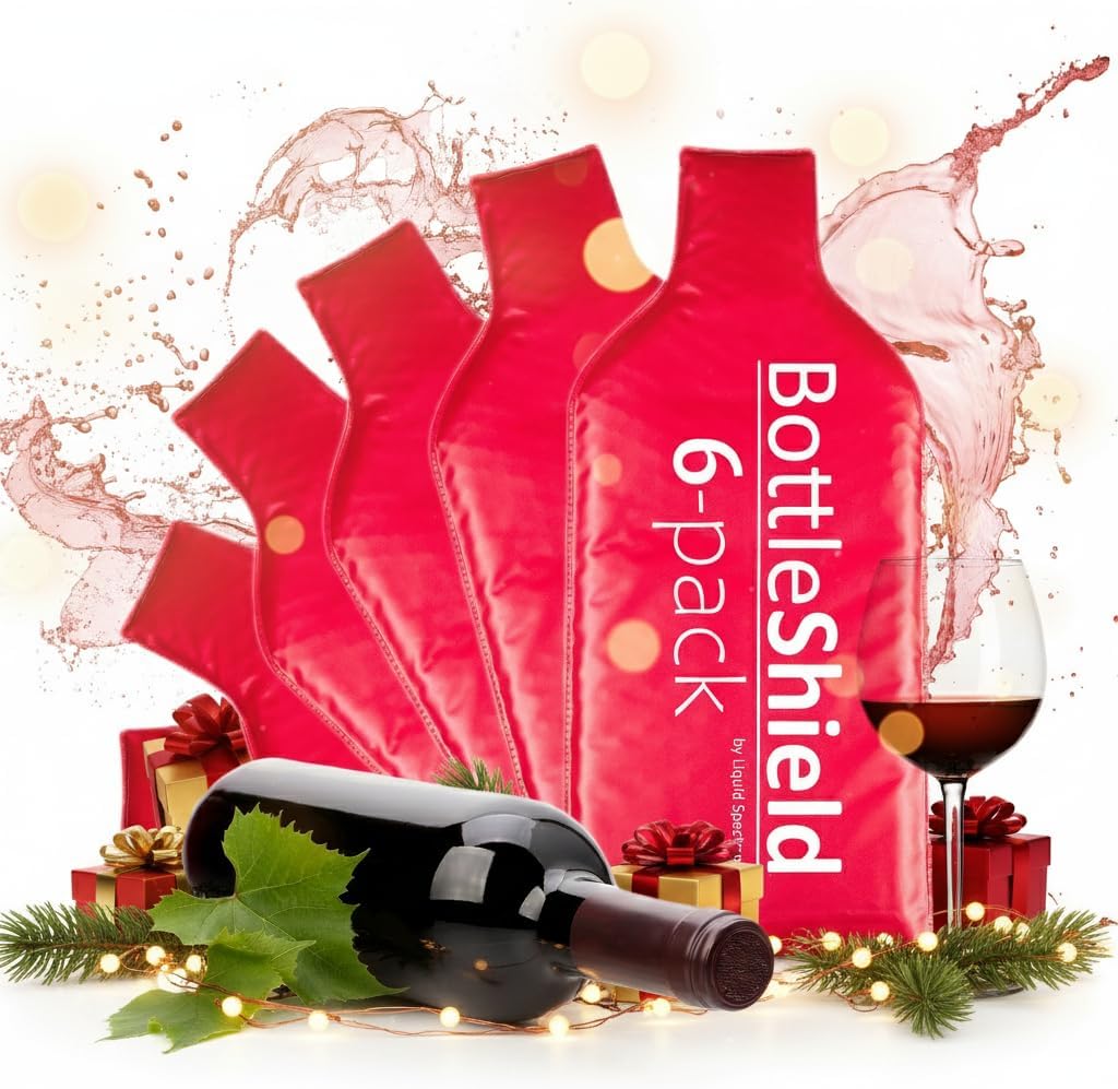 Reusable Wine Protector Travel Bag by Bottle Shield (6-pack) - Unbreakable Bottle Shipping Sleeve, Leak Proof &