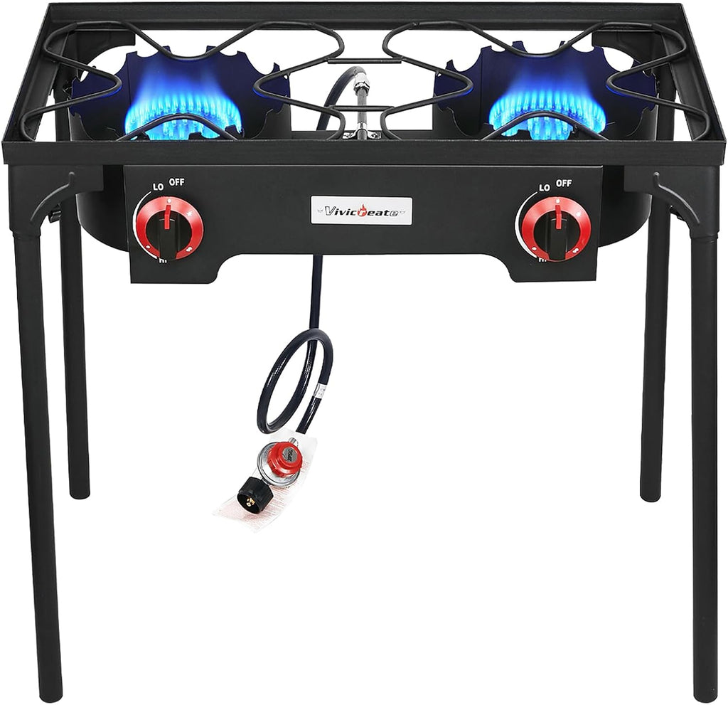 Propane Grill 2 Burner Outdoor Propane Stove Portable Gas Grill High Pressure Camping Stove Double Burner Cooker for