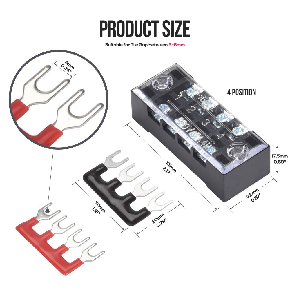 73Pcs(6Sets) Terminal Block Set, 6Pcs 4 Positions 600V 15A Dual Row Screw Terminal Strip Block + 6Pcs Pre-Insulated Terminals Barrier Strip + 60Pcs Insulated Fork Wire Connector by CGele…