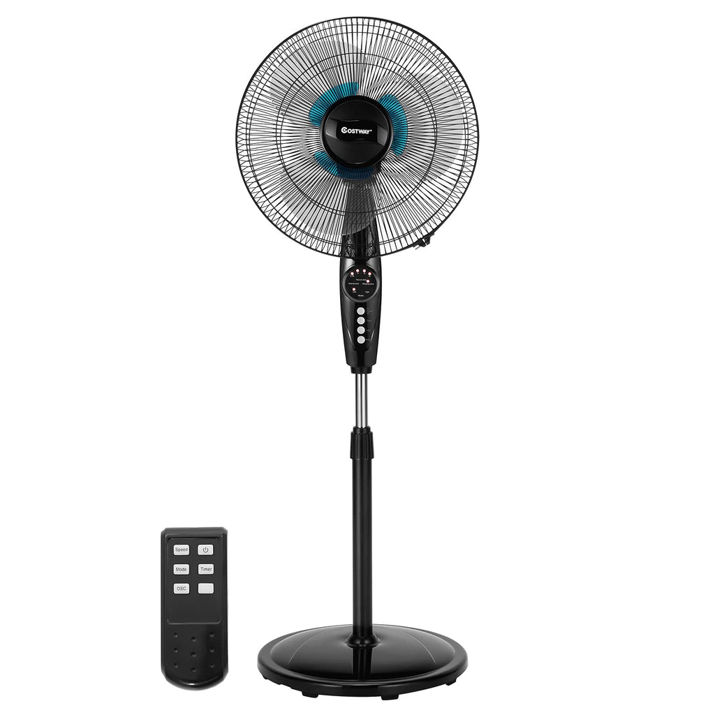 Pedestal Fan, 16-Inch Adjustable Height Fan, 3-Speed Digital Control, Timer, LCD Display, Double Blades, Remote