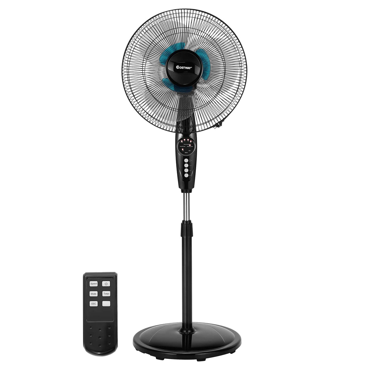 Pedestal Fan, 16-Inch Adjustable Height Fan, 3-Speed Digital Control, Timer, LCD Display, Double Blades, Remote