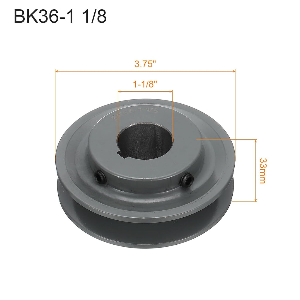 uxcell BK36-1 1/8 V-Belt Sheave 1-1/8"Bore 3.75"OD Single Groove Web Sheave Bored-to-Size Sheave, Cast Iron, Belt Section for 3L or B Belt
