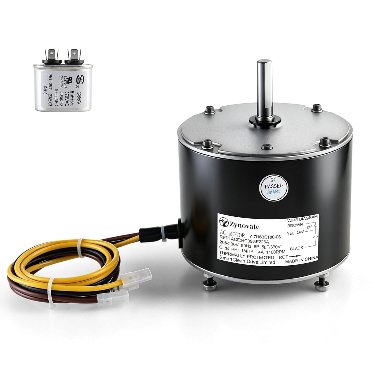 HC39GE226A Condenser Fan Motor 1/4 HP 1100 RPM 208-230V 1.4A AC Fan Motor