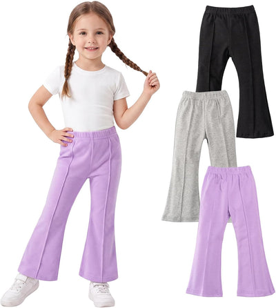 Toddler Girl Flare Pants 3 Pack Ruffle Ribbed Baby Bell Bottoms Slub Cotton Solid Elastic Waist Trousers