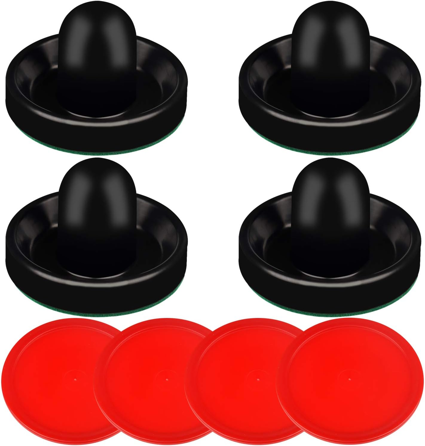Air Hockey Pushers and Red Air Hockey Pucks, Goal Handles Paddles Replacement Accessories for Game Tables (4 Striker