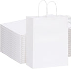 100pcs 10x5x13 White Paper Bags with Handles Large Paper Gift Bags