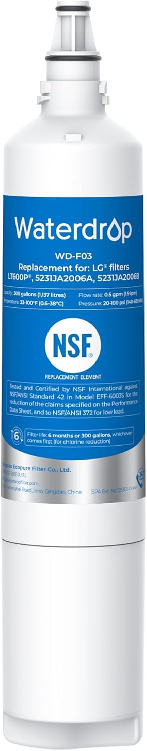 Waterdrop LT600P Refrigerator Water Filter Replacement for LG 5231JA2006A