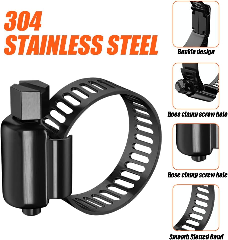 20pcs Black Hose Clamp,3/4"- 1-1/2"(21-38mm)304 Hose Clamps Stainless Steel Adjustable Worm Gear Hose Clamps