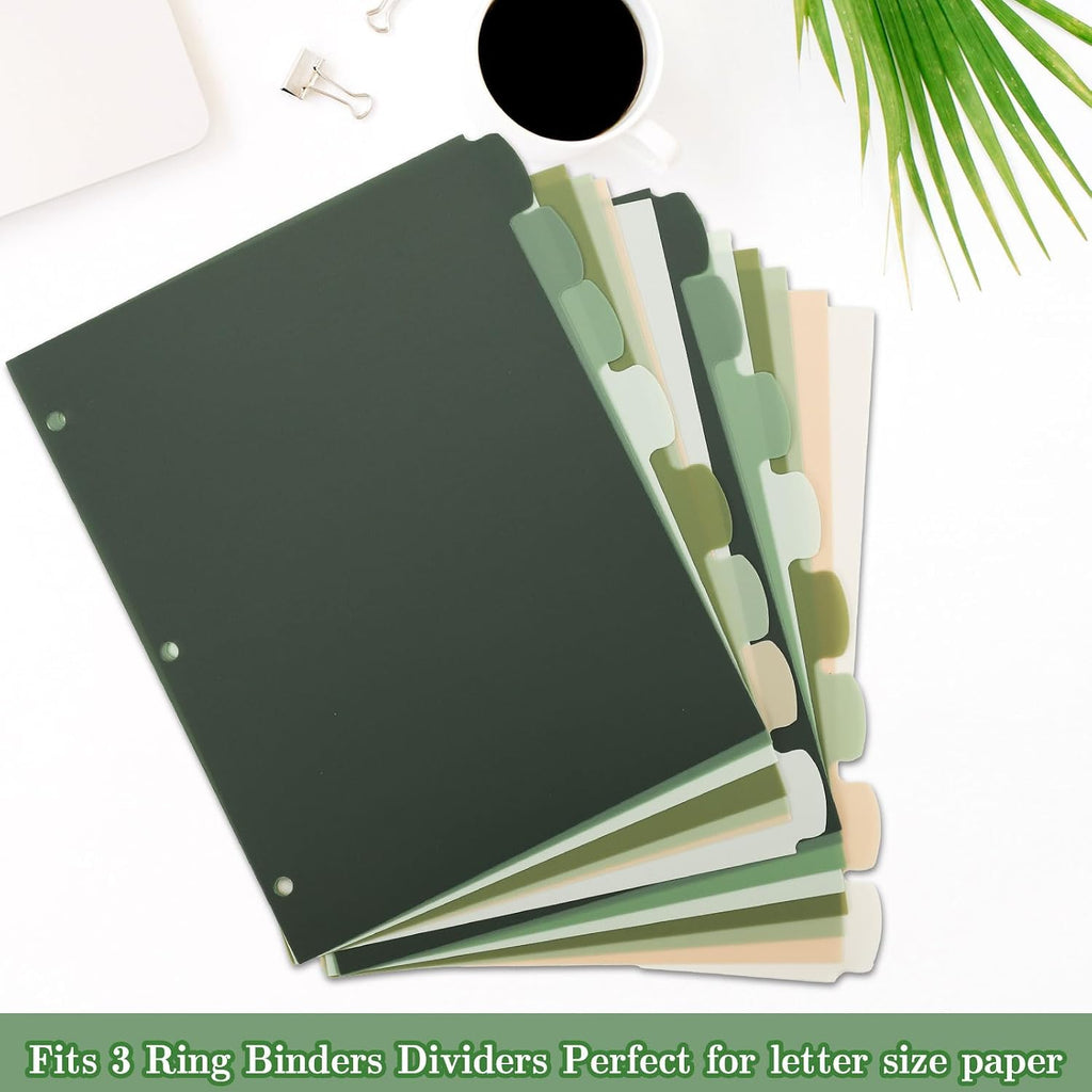 16Pcs/2Set Sage Green 3 Ring Binder Dividers, Colored Index Divider | Gradient Green Colorful, Plastic Page Folder