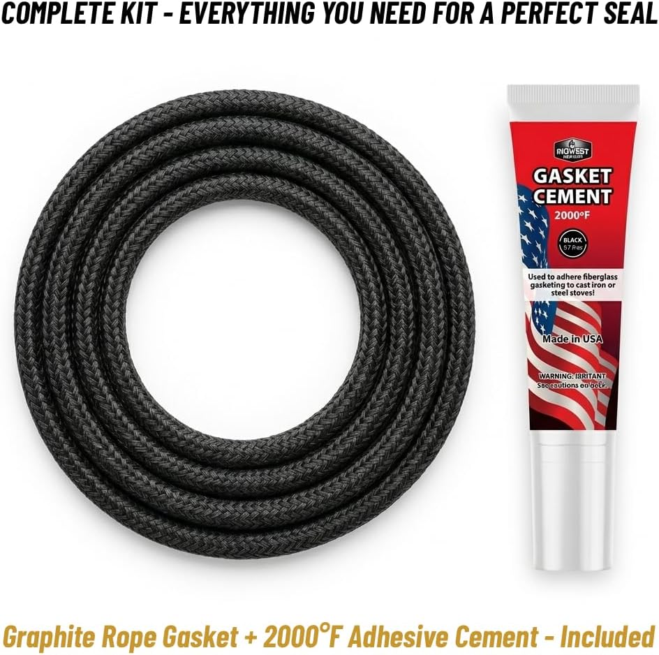 Midwest Hearth 1/2" x 84" Wood Stove Replacement Gasket Kit, USA Made