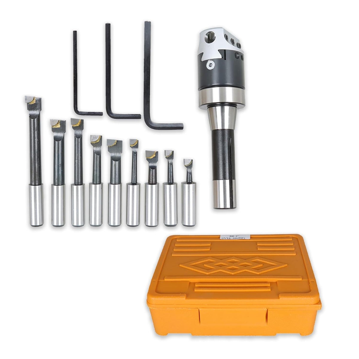ALL-CARB 2" Boring Head R8 Shank 9 Pcs Boring Bars, 1/2" Carbide Boring Bar