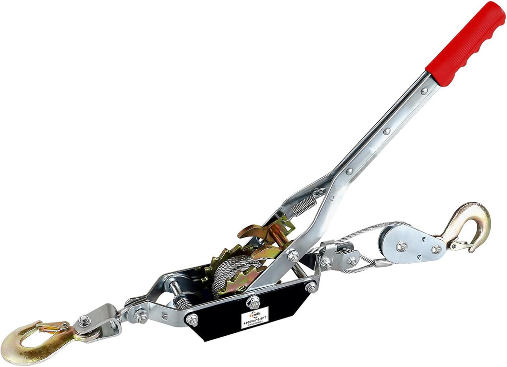 Come Along Winch,2 Ton(4410 Lbs) Capacity with 6.6FT Steel Cable 2 Hooks | Hand Winch Cable with Dual Gears, Power