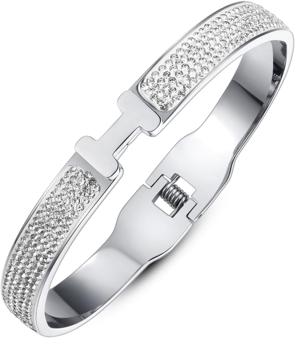 18K Gold Plated Bangle Bracelets for Women Stainless Steel with Cubic Zirconia Fashion Jewelry