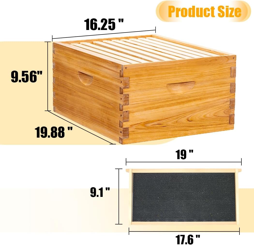 10-Frame Beehives Starter Kit – Complete Langstroth Hive with 1 Deep Brood Box & 1 Medium Super, Beeswax-Coated