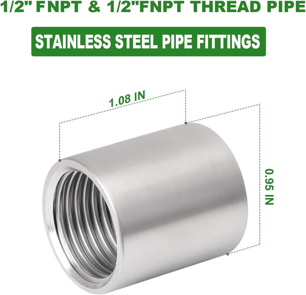 TAISHER 10PCS 304 Stainless Steel Cast Pipe Fitting, Coupling, 1/2" x 1/2" NPT Female Threaded