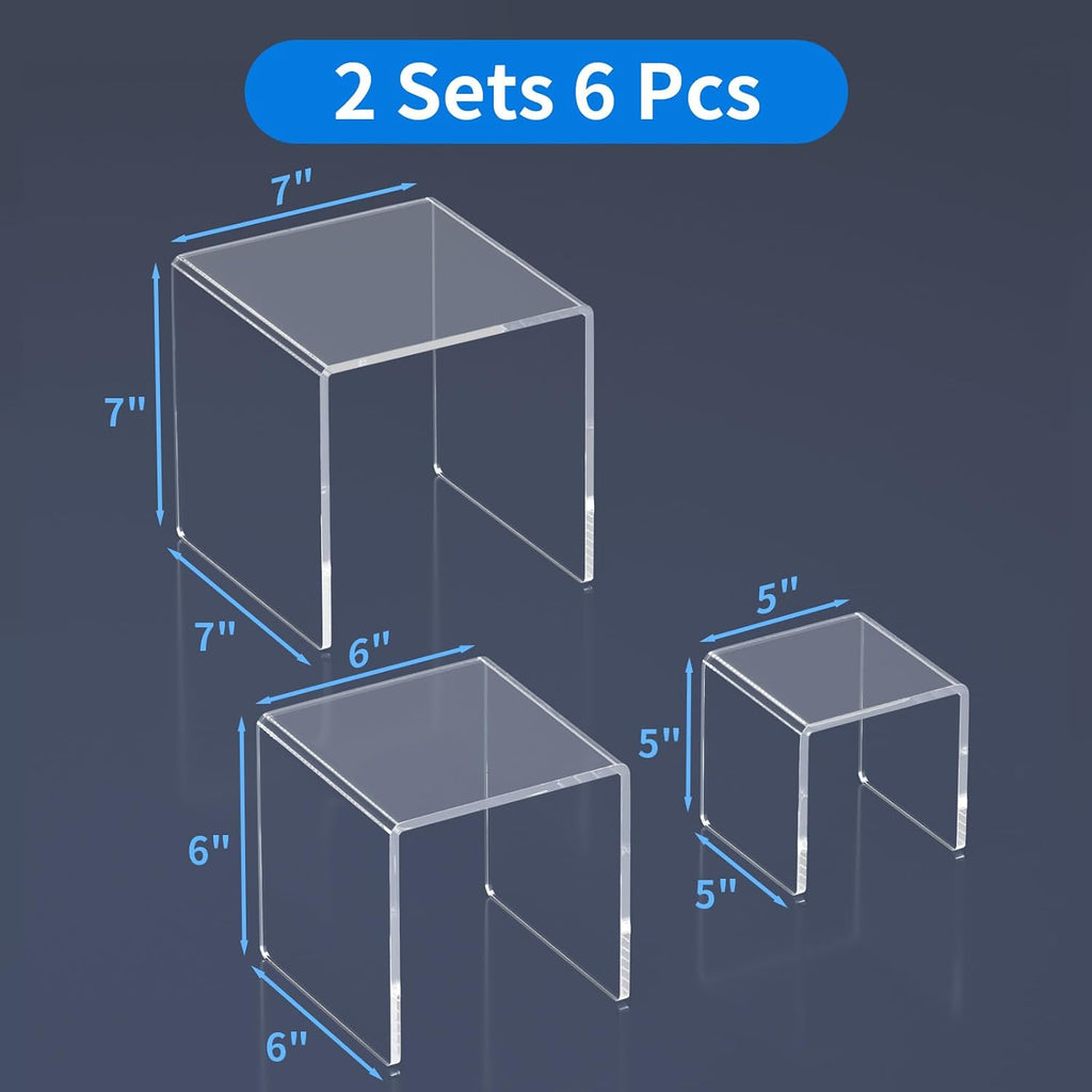 Acrylic Risers Display Stand 2 Set, Clear Display Risers Shelf,5x6x7 | Acrylic Risers Stand Shelves for Funko Pop