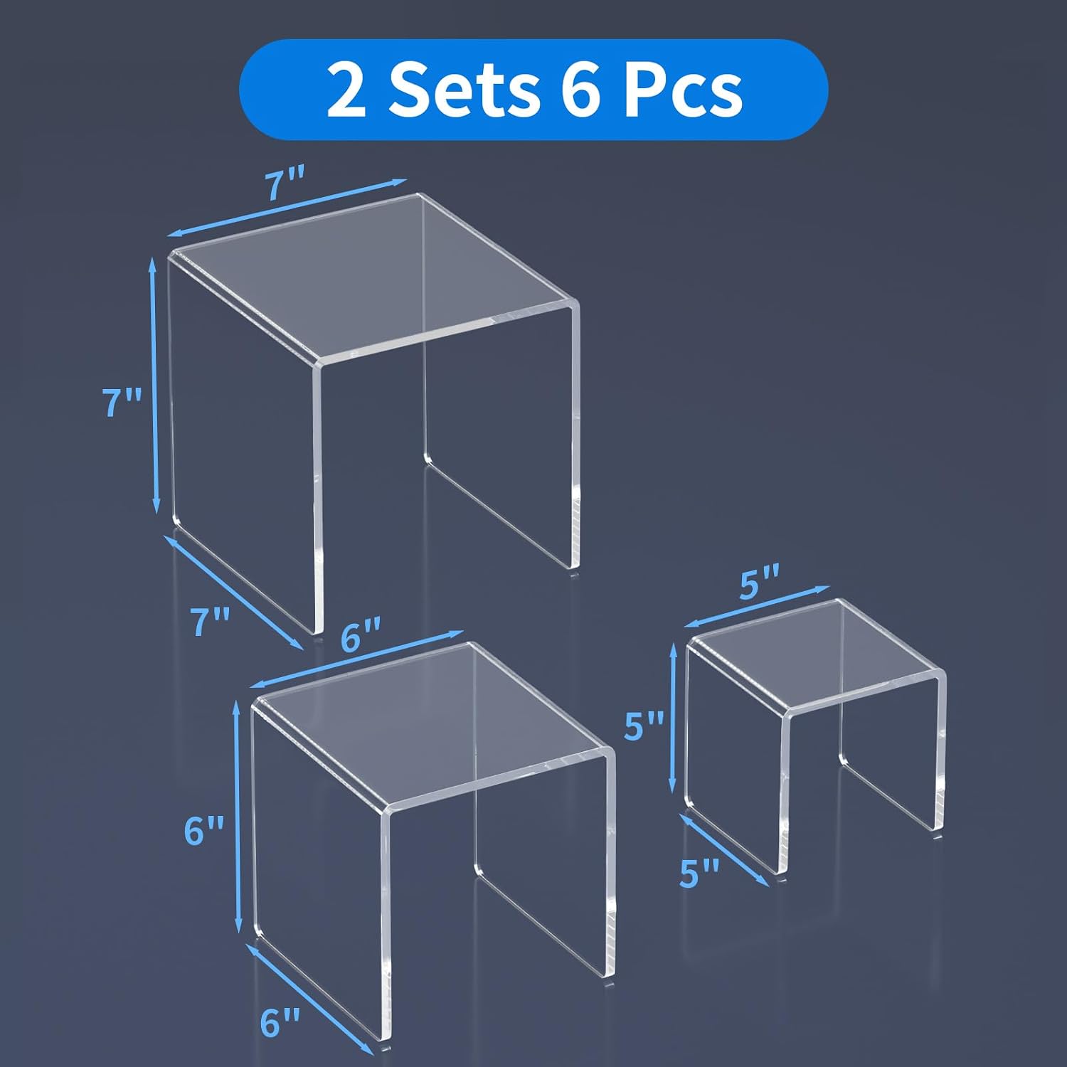 Acrylic Risers Display Stand 2 Set, Clear Display Risers Shelf,5x6x7 | Acrylic Risers Stand Shelves for Funko Pop