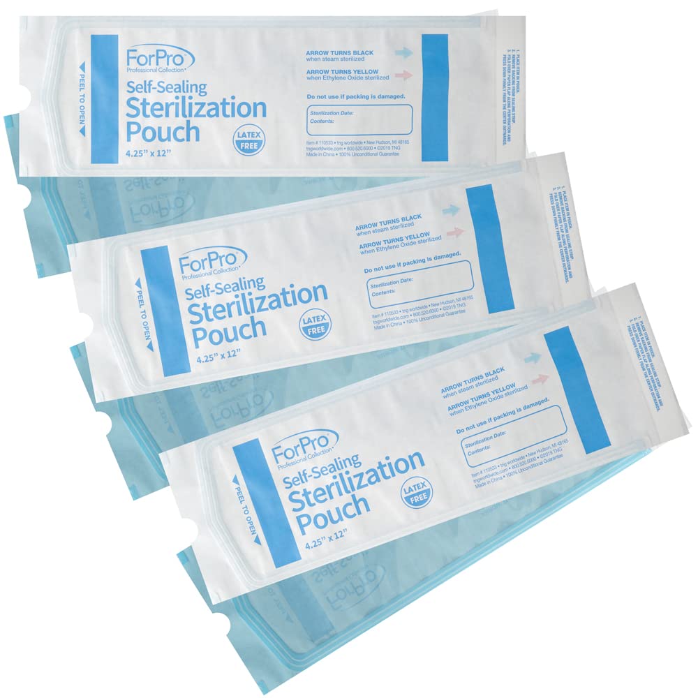 Self-Sealing Sterilization Pouches, Latex-Free, Color Changing Indicator, 4.25" W x 12" L, 200-Count | for Tool