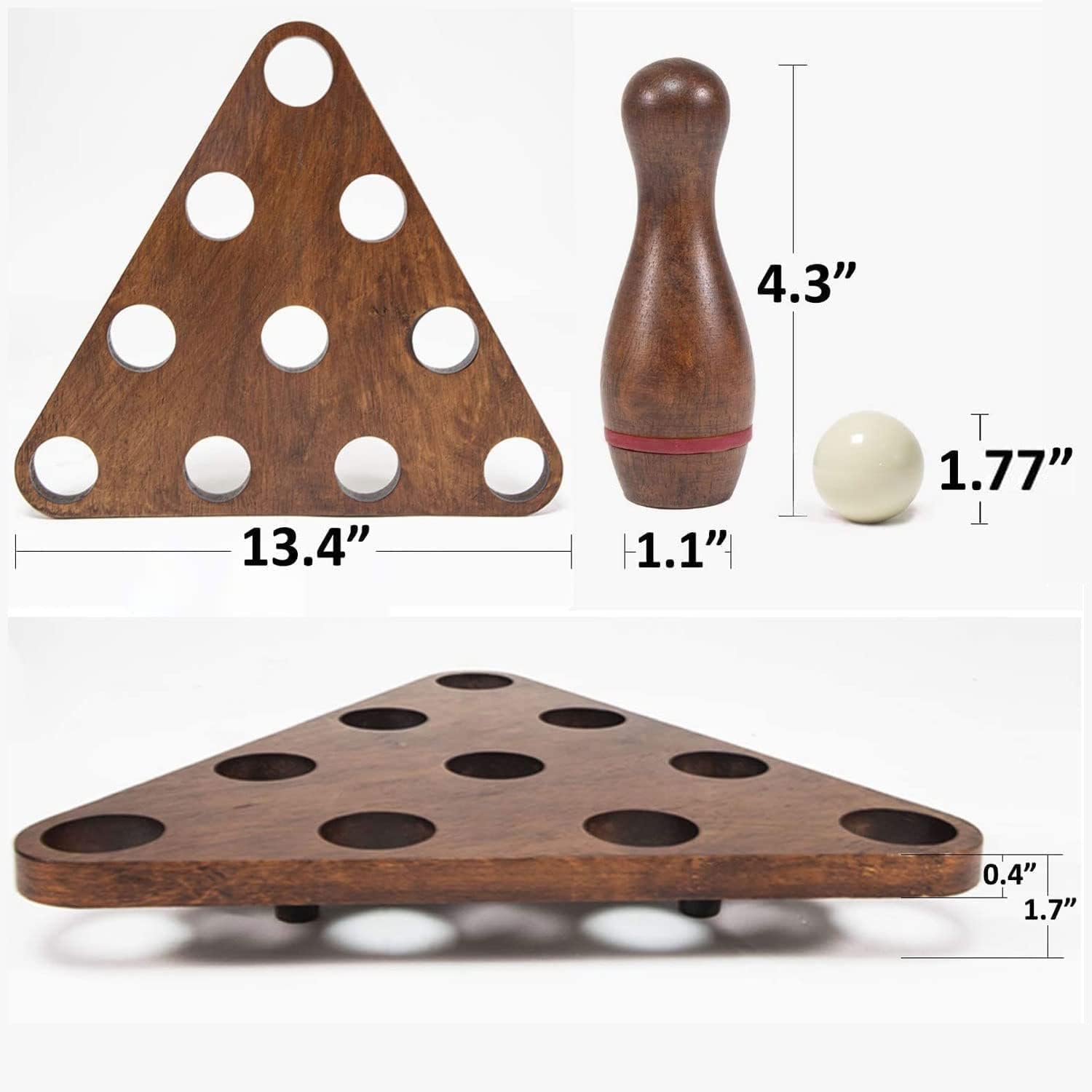 Shuffleboard Bowling Pin Set with 10 Pcs Premium Hardwood Bowling Pins Durabel Triangular Pinsetter Resin Bowling