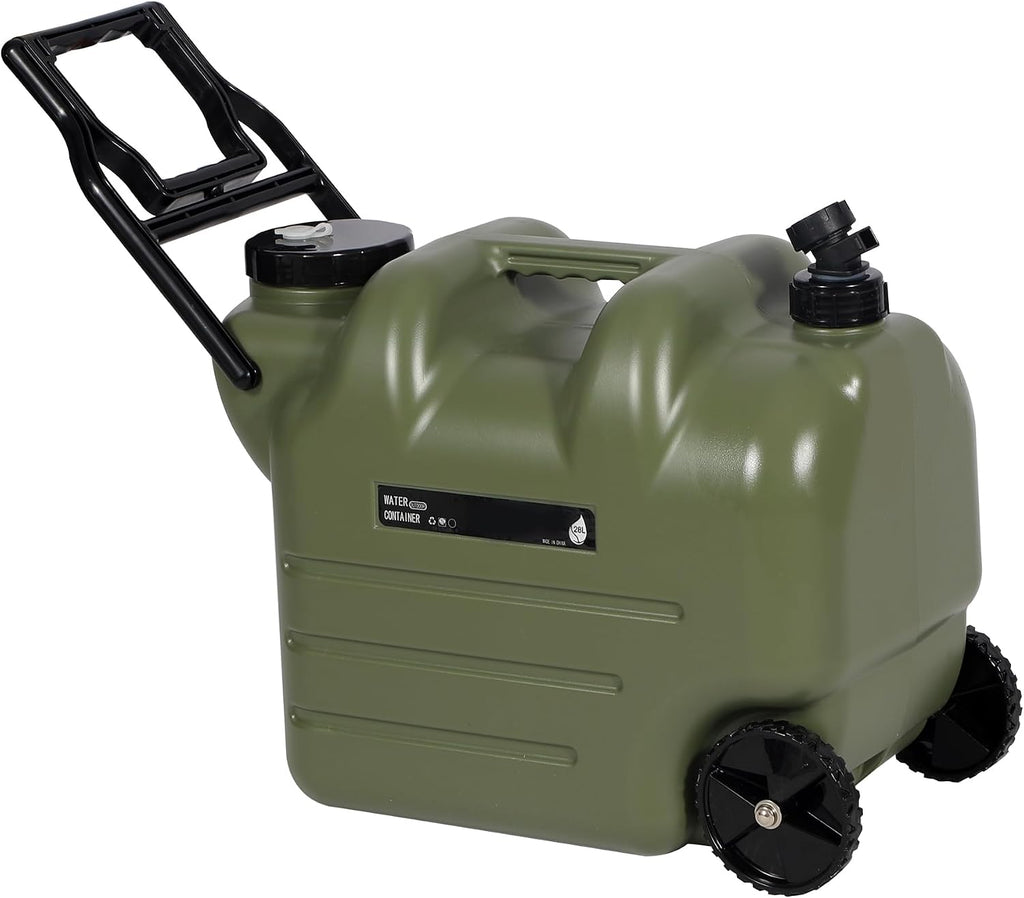 7.4 Gal Portable Water Container with Wheels & Spigot, Green | BPA-Free Rolling Camping Water Jug with Wheels &