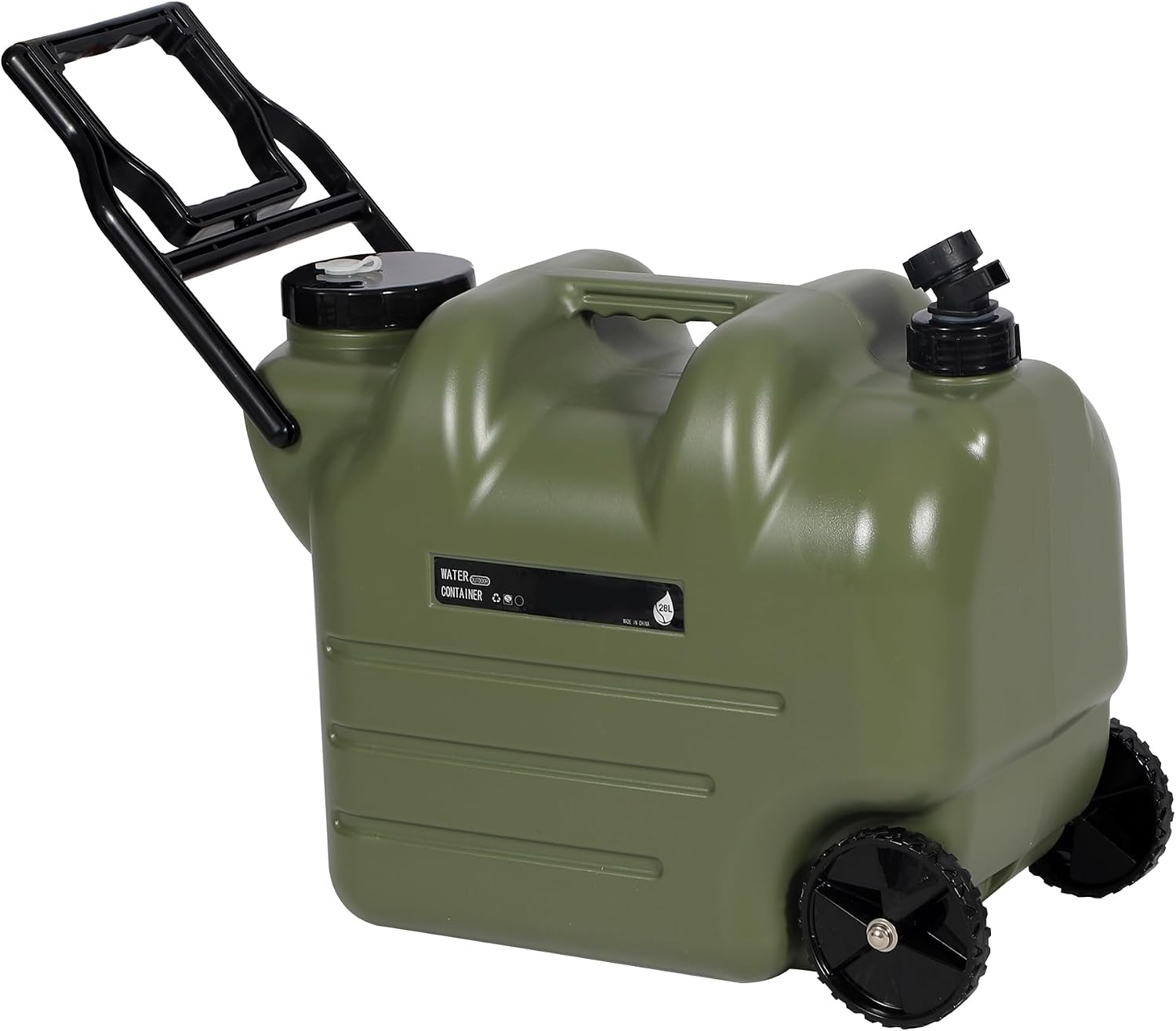 7.4 Gal Portable Water Container with Wheels & Spigot, Green | BPA-Free Rolling Camping Water Jug with Wheels &