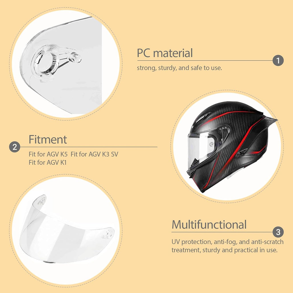 Motorcycle Helmet Face Shield Replacement for AGV K1 K1S K3 SV K5 K5S | K1 Helmet Visor, for Agv K1S Visor