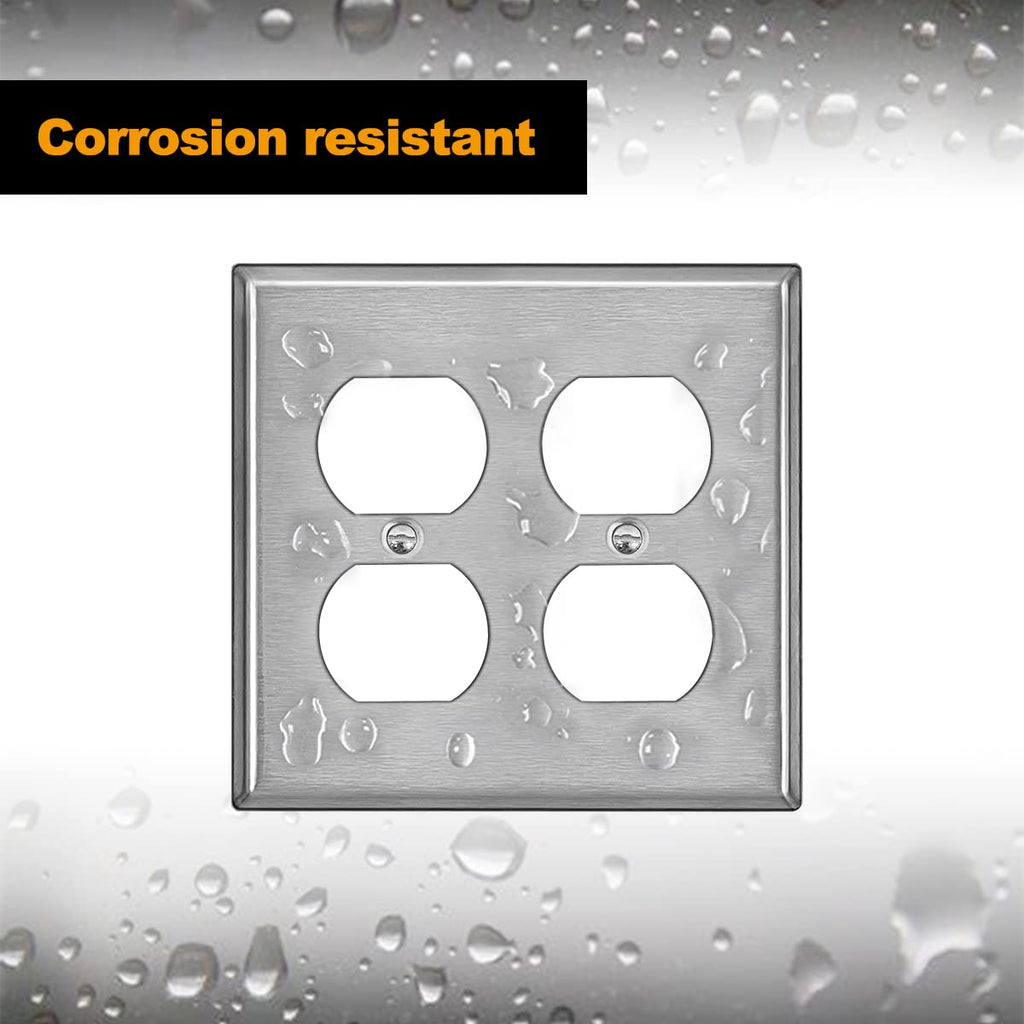 BESTTEN 5PK 2-Gang Duplex Stainless Steel Wall Plate, Standard Size, Silver