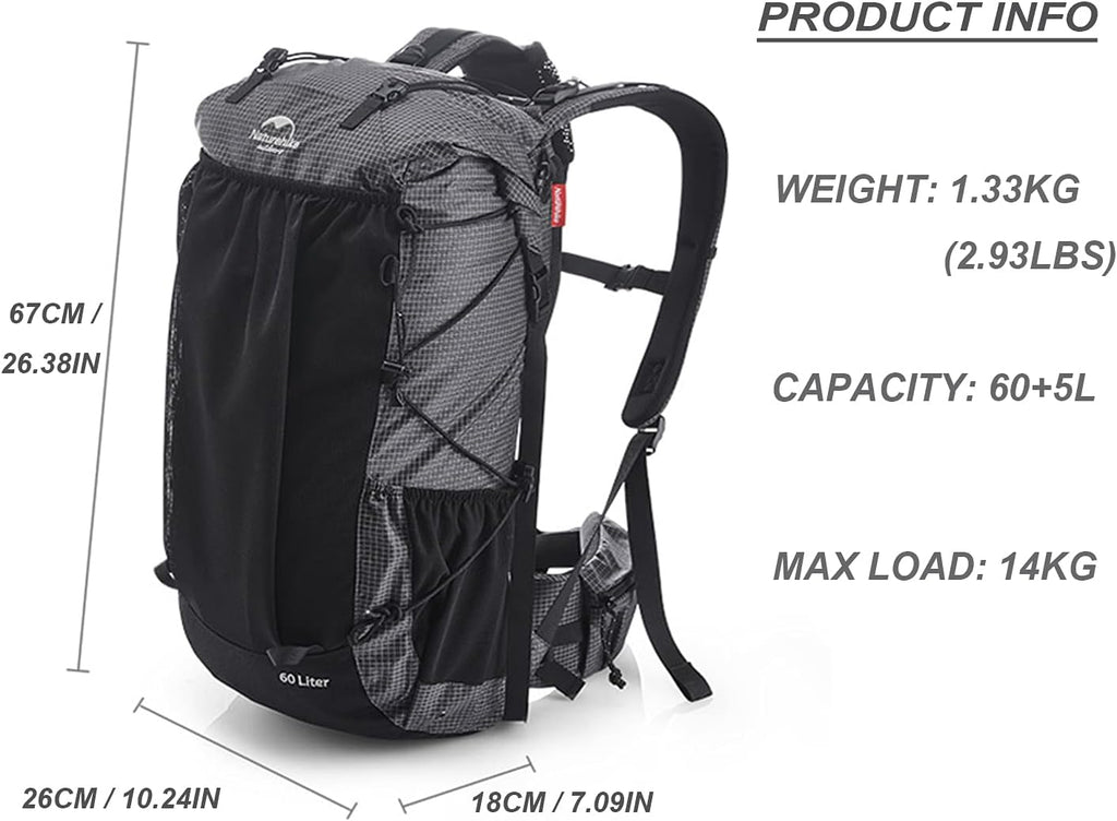 Hiking Camping Backpack 45L/65L Lightweight Internal Frame with Rain Cover for Backpacking Outdoor Sports ((40+5) L