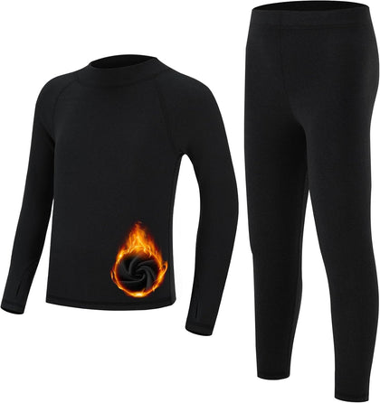 Boys Thermal Underwear Set Youth Kids Long Johns Boy Base Layer Soft Thermal Pants Fleece Lined Long Sleeve Shirt