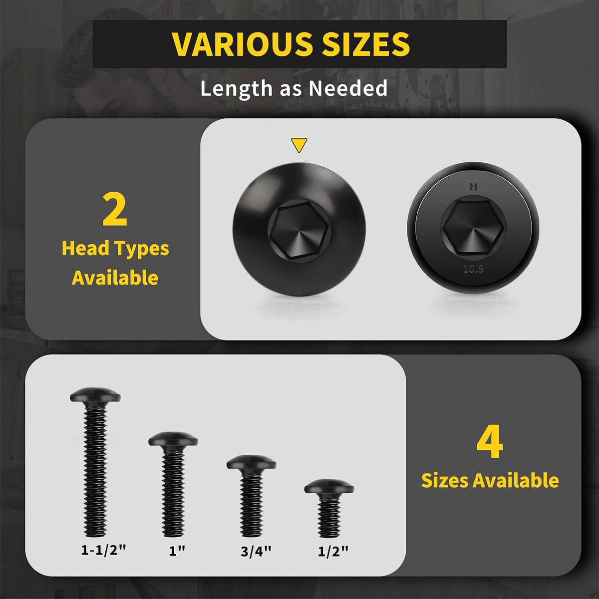 Socket Cap Machine Screws 1/4 x 3/4 24PC, Button Head Hex Socket