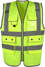 Class 2 High Visibility Safety Vest with Zipper Front, 9 Pockets & Reflective Strips, Meets ANSI/ISEA Standard