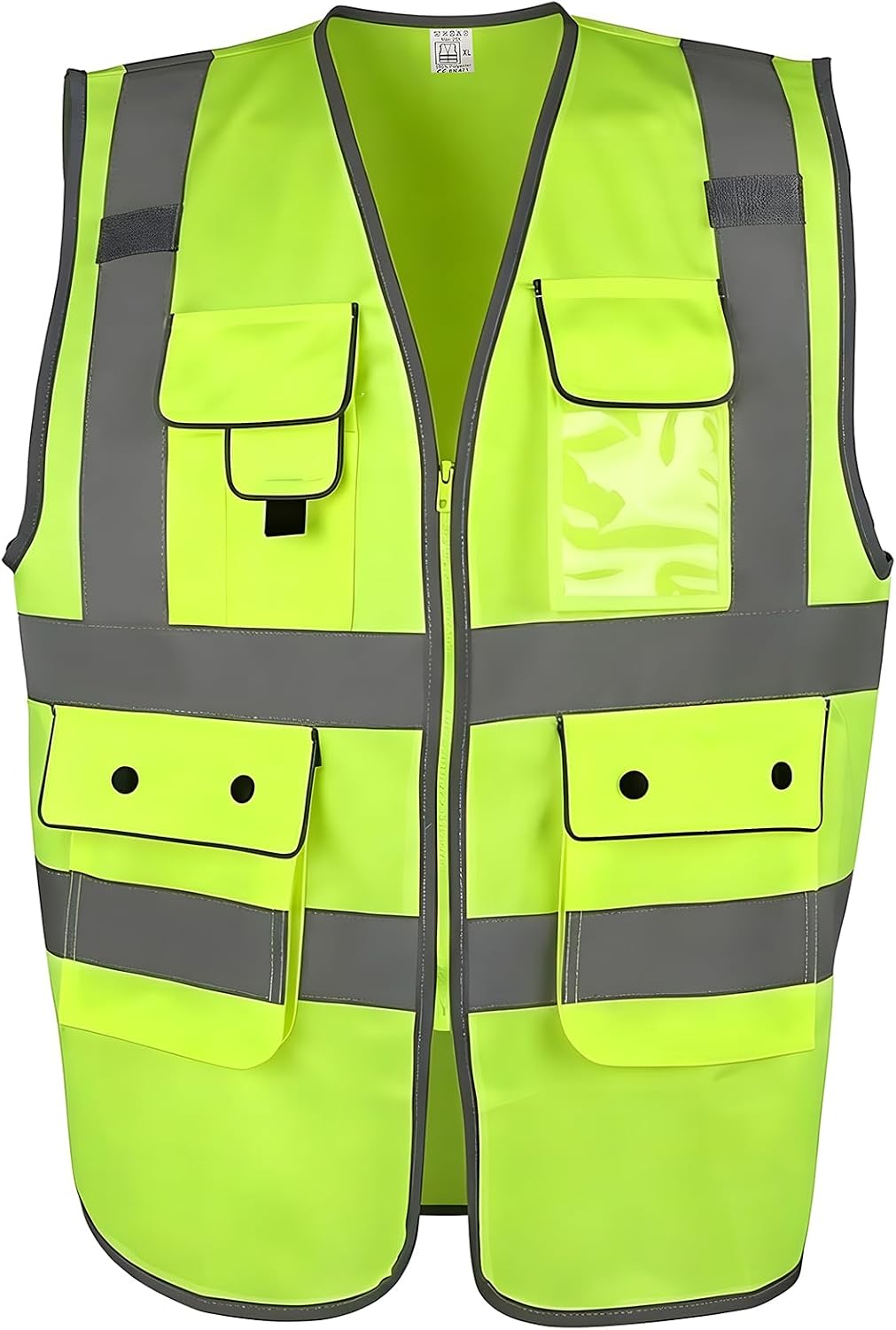 Class 2 High Visibility Safety Vest with Zipper Front, 9 Pockets & Reflective Strips, Meets ANSI/ISEA Standard