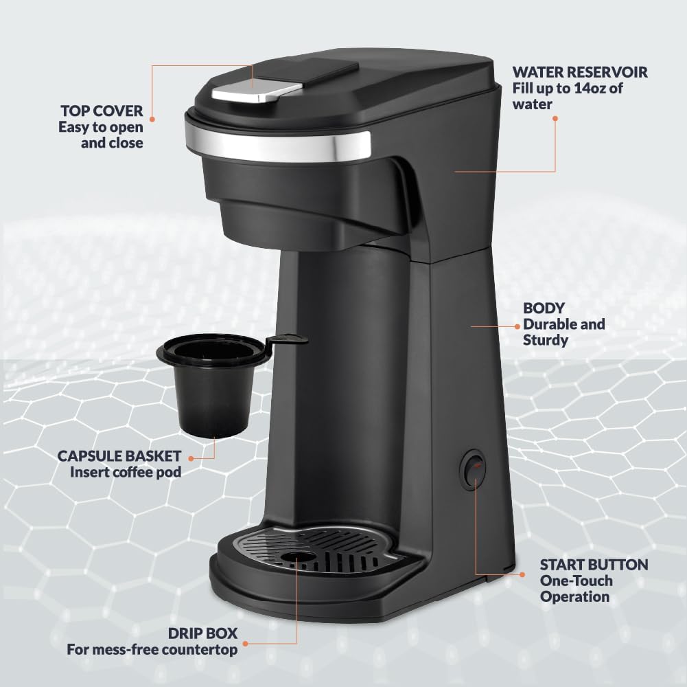 Newhouse Single Serve Coffee Maker compatible with K-cups Water Reservoir, Versatile Ground Coffee & K-Cup
