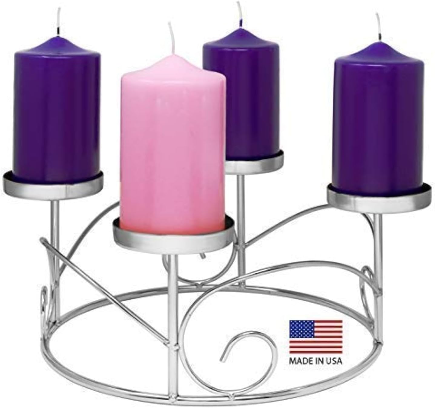 Silver Plated Christmas Advent Candle Holder - Silver - 13" Wreath Diameter, 6" Height - Fits Elite Holiday Candles