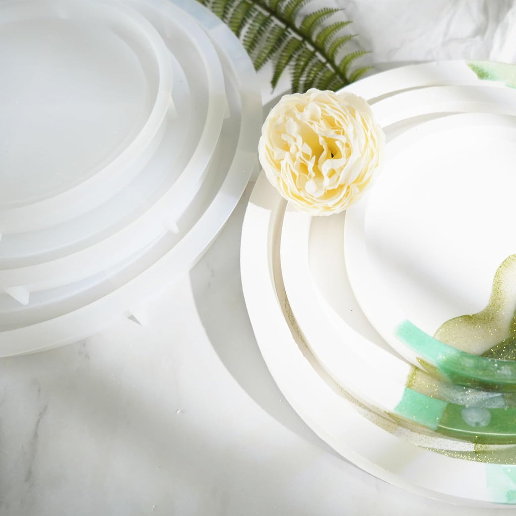 Set of 11'', 8'', 6'' Round Tray Molds Tray Resin Molds, Round Serving Tray Mold with Edges Rolling Tray Mold for