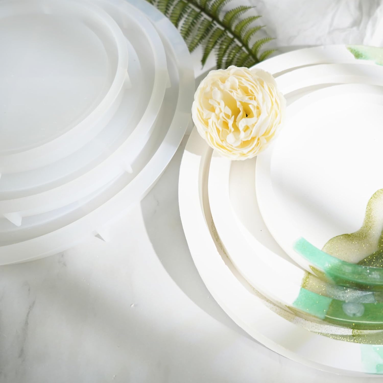 Set of 11'', 8'', 6'' Round Tray Molds Tray Resin Molds, Round Serving Tray Mold with Edges Rolling Tray Mold for