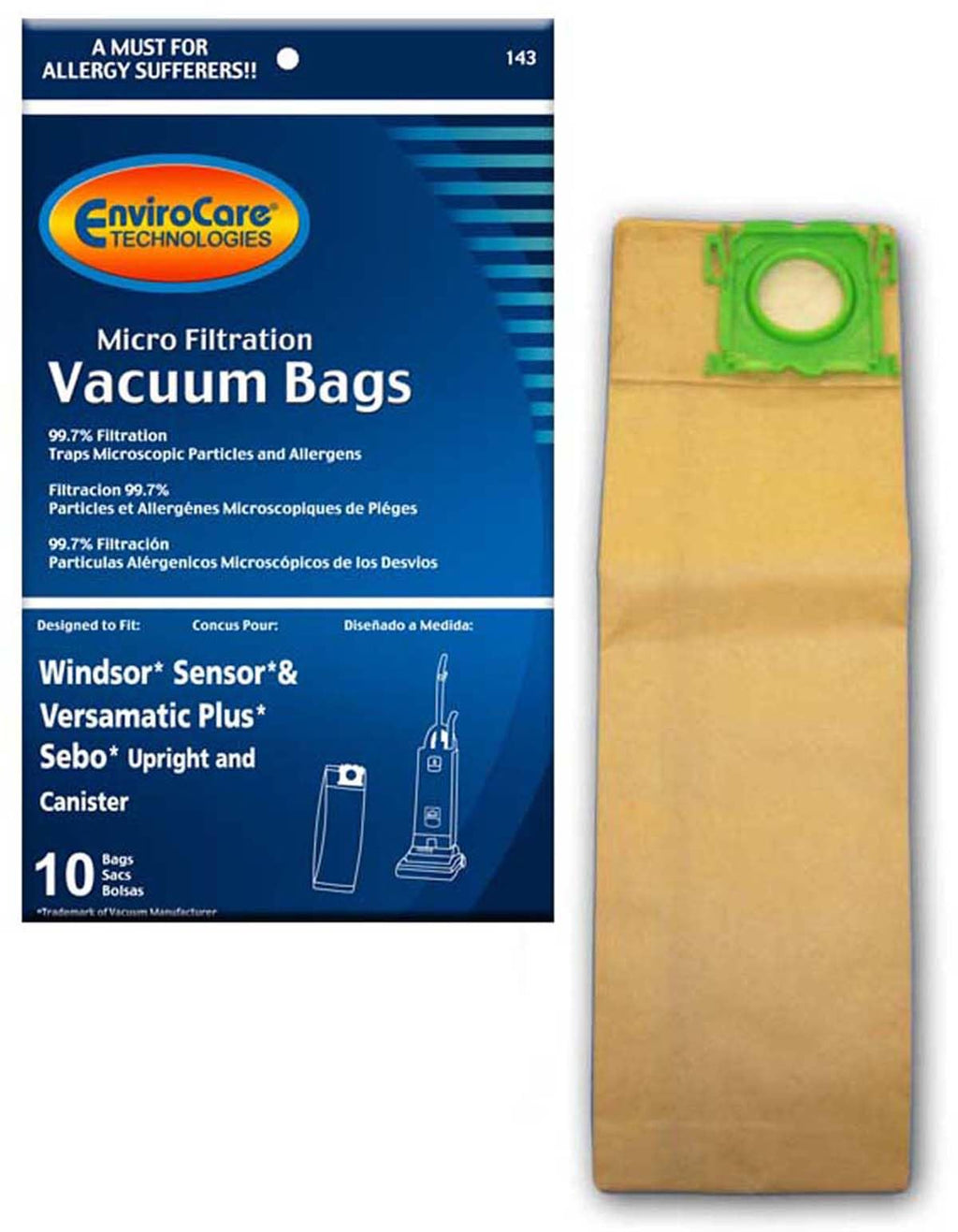 EnviroCare Replacement Micro Filtration Vacuum Bags Designed to Fit Windsor Sensor, Versamatic Plus, Sebo Uprights 10 Pack