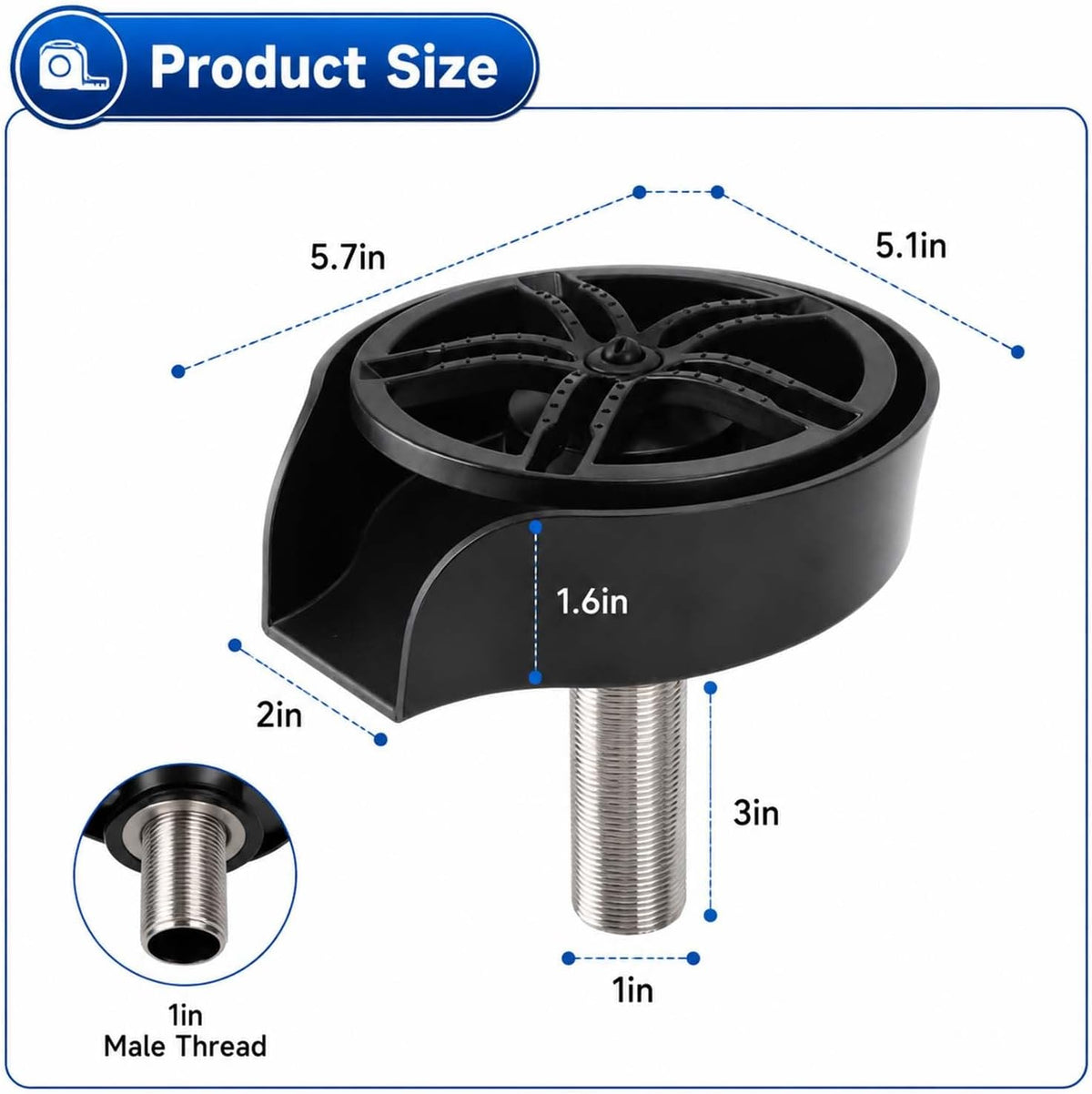 Glass Rinser Sink 360 Rotating Cup Bottle Washer (Black)