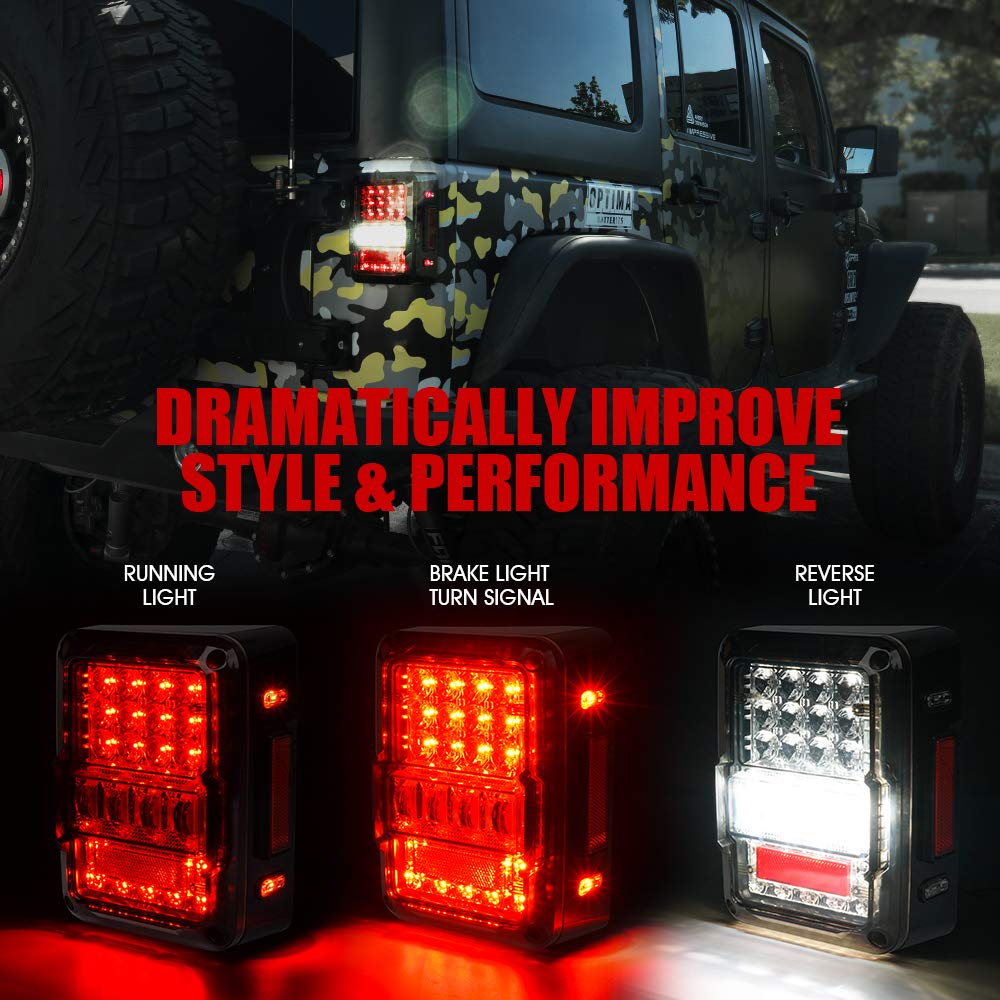 4D Smoked LED Tail Lights Compatible with 2007-2018 Jeep Wrangler JK