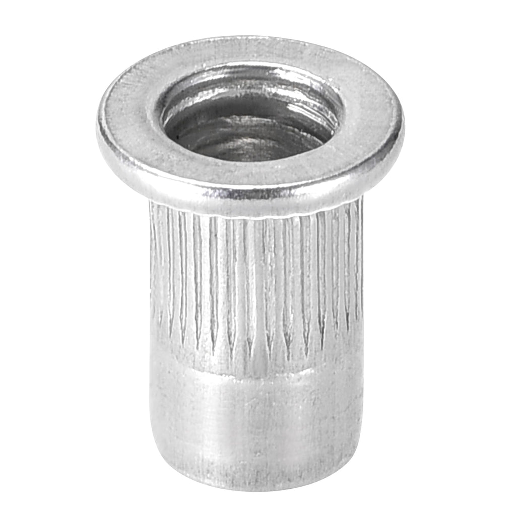 uxcell #6-32 Rivet Nuts Aluminium Alloy Knurled Flat Head Threaded Insert Nut Silver 100pcs